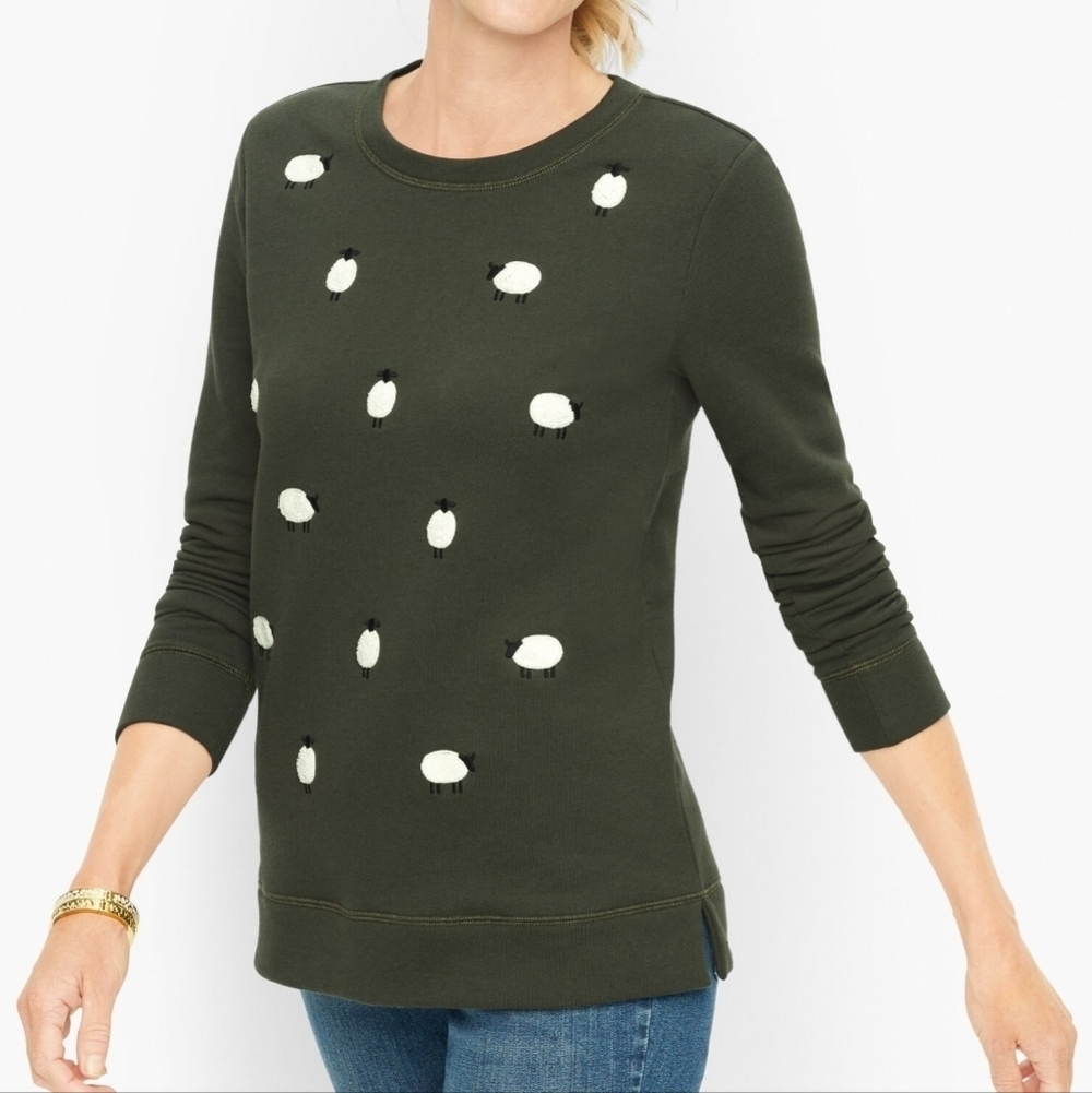 Talbots Green Sheep Embroidery Sweatshirt SP